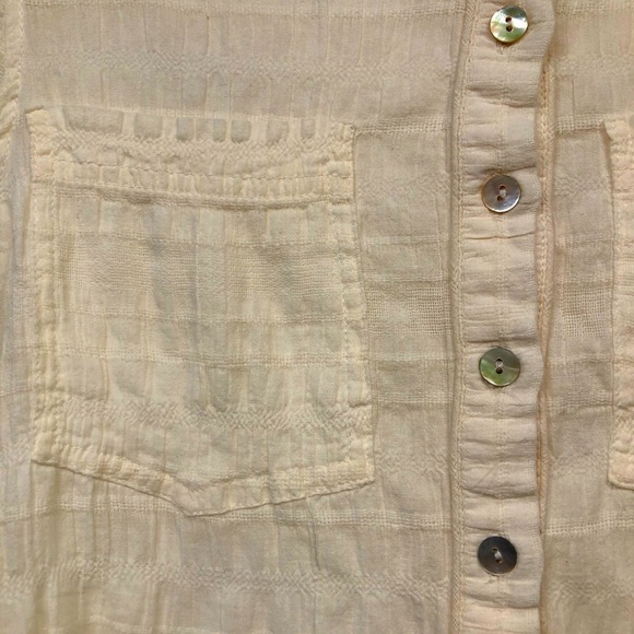 Free People Cream Pearlized Button Up Shirt Front Pockets Size Small - Picture 2 of 12